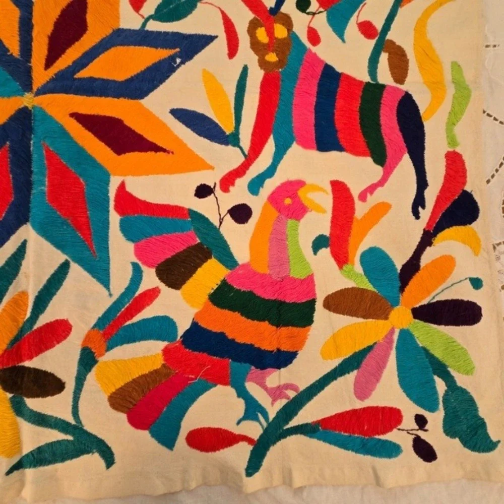 Vintage Otomi Tenango Embroidery Mexican Fold Art Textile Wall Hanging‎ 34